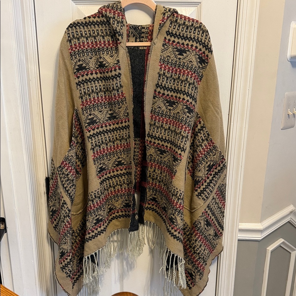 Covington Southwest Patterned Hooded Shawl with Pockets OS